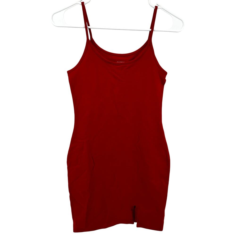 Wild Fable Mini Tank Dress Bodycon Spaghetti Cami Strap Stretch Slit Hem Red M